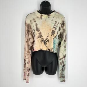 Cotton Citizen NEW Women's Tie Dye Tokyo Crop Shirt Sz S Tan Multi Long Sleeve